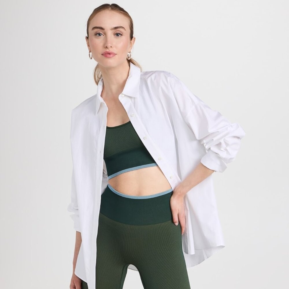 Outdoor Voices Seamless Rib Longline Bra & Leggings Set in Pine
